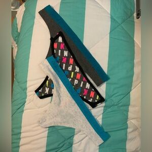 Colorful Letter Print and Solid Thong Set